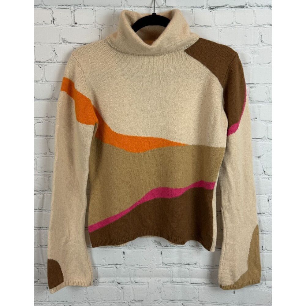 CASUAL CORNER wool blend beige brown colorblock cowl neck sweater pullover XL